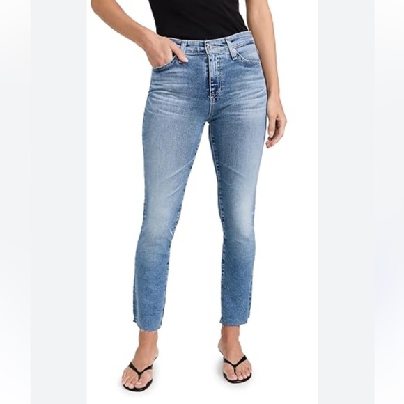 AG Mari Crop Slim Straight Jeans Size 32 High Rise Stretch Denim Faded Wash - Picture 1 of 11